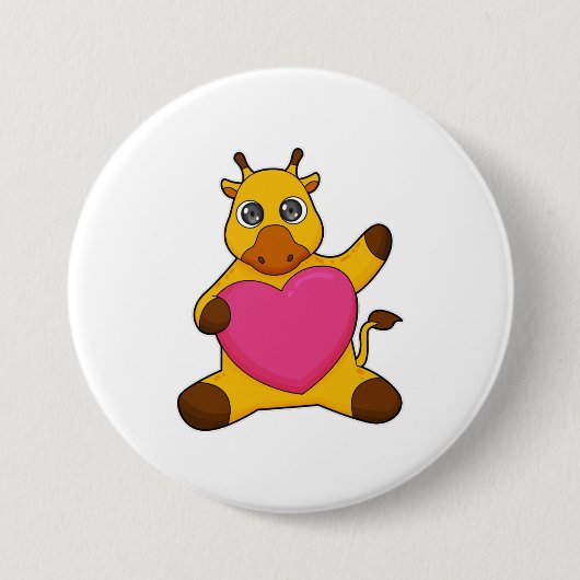 Giraffe met hart ronde button 7,6 cm (Voorkant)