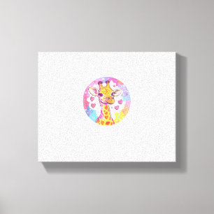 Giraffe Met Hartjes Schattig Kleurrijk Liefde Canvas Afdruk