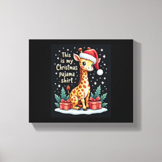 Giraffe met kerstmuts die overeenkomt met kerstpaj canvas afdruk (Voorkant)