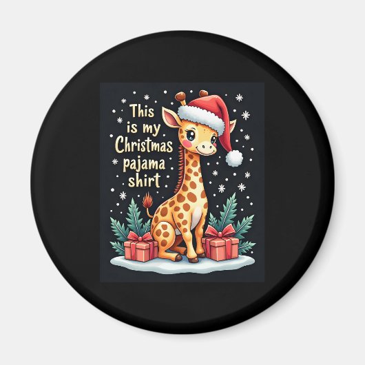 Giraffe met kerstmuts die overeenkomt met kerstpaj magneet (Voorkant)
