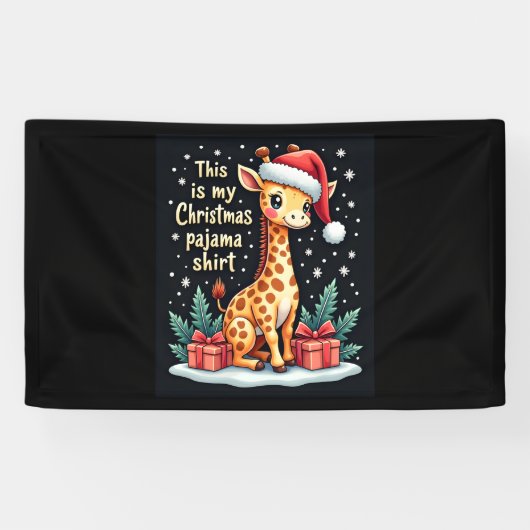 Giraffe met kerstmuts die overeenkomt met kerstpaj spandoek (Horizontaal)