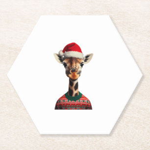 Giraffe met kerstmuts Kerstsafari Xmas Safar Kartonnen Onderzetters