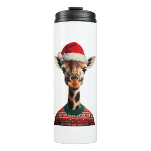 Giraffe met kerstmuts Kerstsafari Xmas Safar Thermosbeker