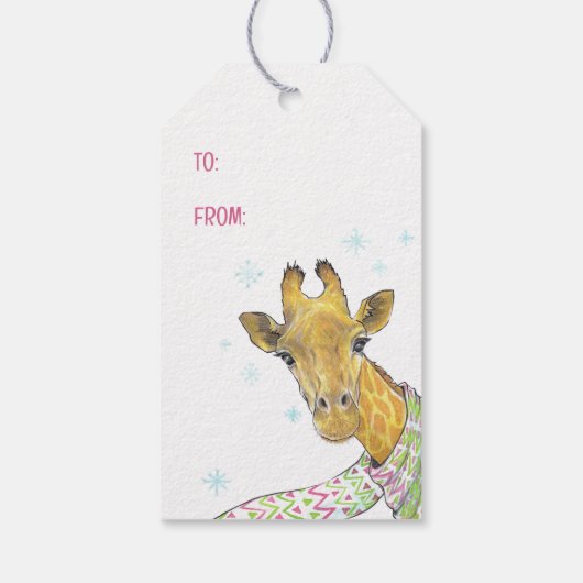 Giraffe met kerstsjaal Schattige grappig Dierenkun Cadeaulabel (Achterkant)