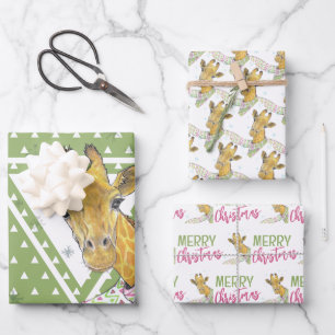 Giraffe met kerstsjaal Schattige grappig Dierenkun Inpakpapier Vel
