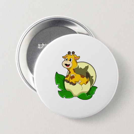 Giraffe met leder en eieren ronde button 7,6 cm (Voorkant /achterkant)