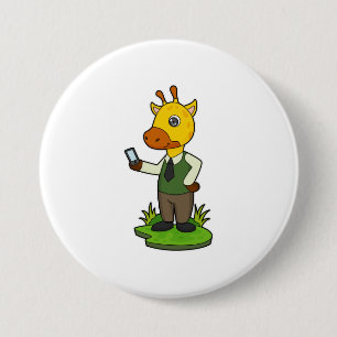 Giraffe met mobiele ronde button 7,6 cm