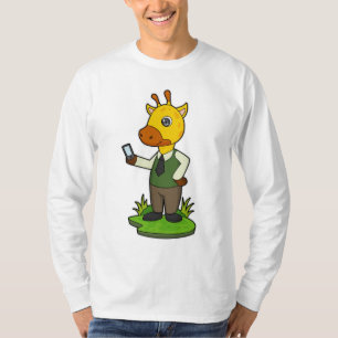 Giraffe met mobiele t-shirt
