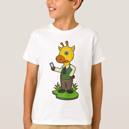 Giraffe met mobiele t-shirt (Voorkant)