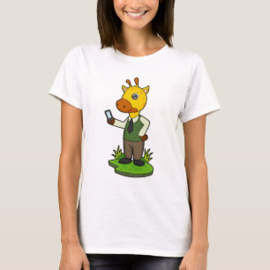 Giraffe met mobiele t-shirt