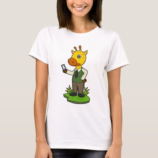 Giraffe met mobiele t-shirt (Voorkant)