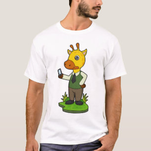 Giraffe met mobiele t-shirt