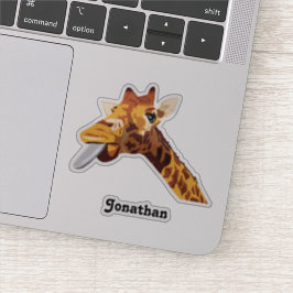 Giraffe met Paarse tong en Jouw naam vinyl Sticker