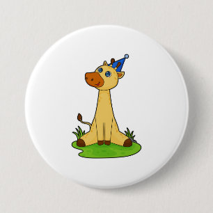 Giraffe met pet van de partij ronde button 7,6 cm