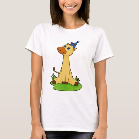 Giraffe met pet van de partij t-shirt (Voorkant)