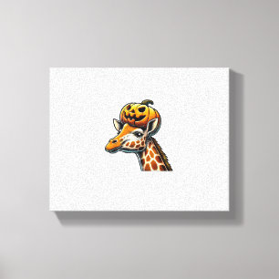 Giraffe met pompoen hoed Halloween ontwerp Canvas Afdruk