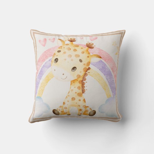 Giraffe met Rainbow Puffy Clouds Hearts Kussen (Achterkant)