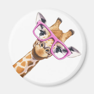 Giraffe met Roze Bril Cute Dierenmagneet Magneet