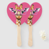 Giraffe met roze bril Favors Handwaaier (Voorkant en achterkant)