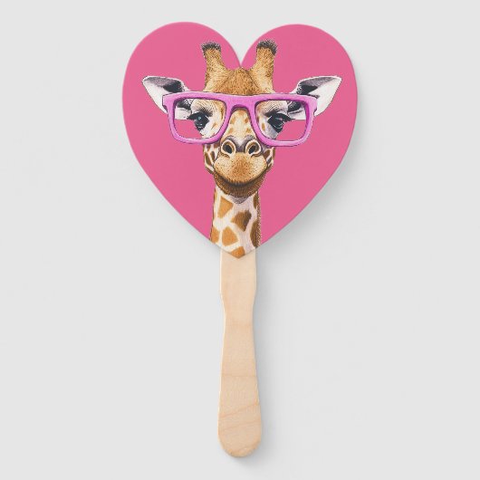 Giraffe met roze bril Favors Handwaaier (Voorkant)