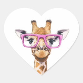 Giraffe met roze bril hart sticker