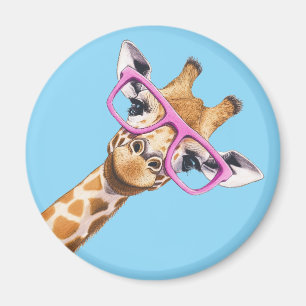 Giraffe met Roze Bril Knuffel Dier Magneet #2