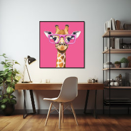 Giraffe met roze bril Poster
