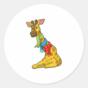 Giraffe met Scarf Ronde Sticker