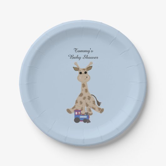 Giraffe met treinBaby shower Papieren Bordje (Voorkant)