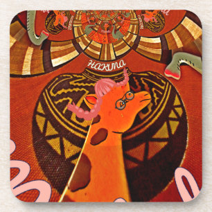 Giraffe met twee ponytails kunst bier onderzetter