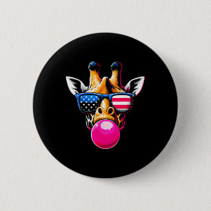 Giraffe met USA Gles en Bubblegum 4 juli Ronde Button 5,7 Cm