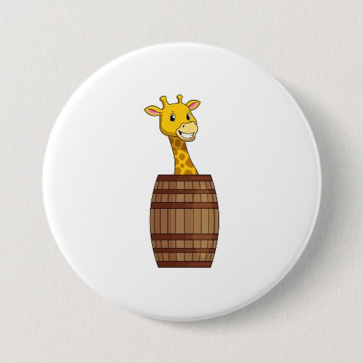 Giraffe met vat ronde button 7,6 cm (Voorkant)
