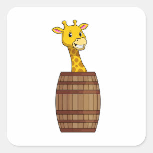 Giraffe met vat vierkante sticker