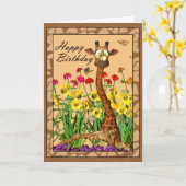 Giraffe met vlinder op de neusverjaardagskaart kaart (Gele Bloem)