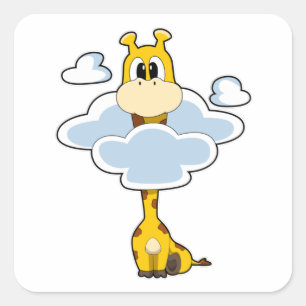 Giraffe met wolken vierkante sticker
