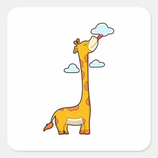Giraffe met wolken vierkante sticker (Voorkant)