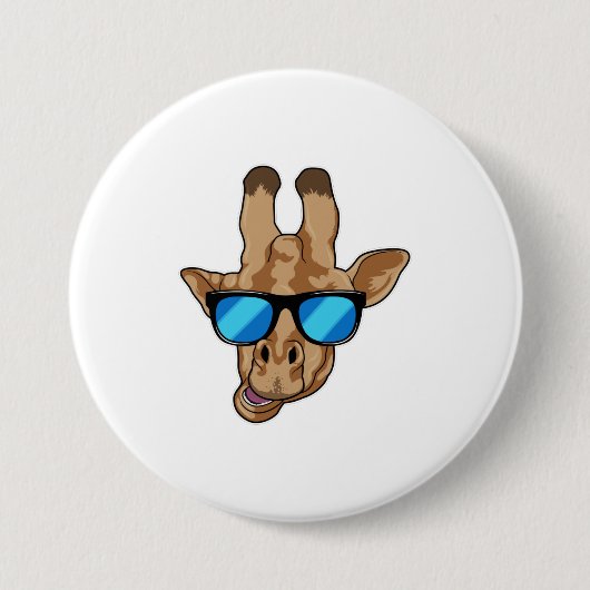 Giraffe met zonnebril ronde button 7,6 cm (Voorkant)