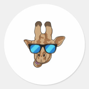 Giraffe met zonnebril ronde sticker
