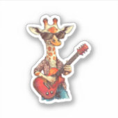 Giraffe met zonnebril speelt gitaarmuzikant sticker (Voorkant)