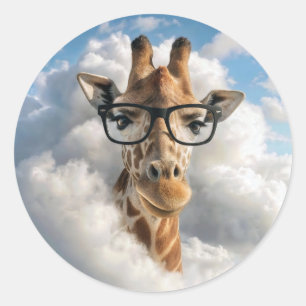 Giraffe met zwarte bril in wolk ronde sticker