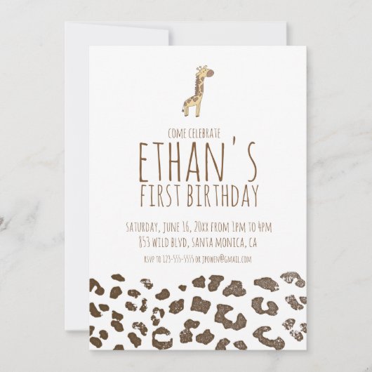 Giraffe minime Thème Anniversaire Invitation (Devant)