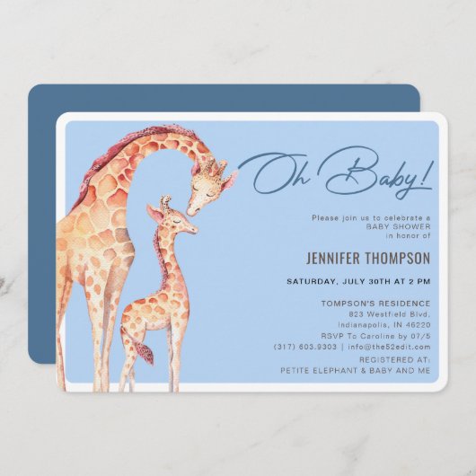 Giraffe moderne Safari Boy Baby shower Invitation (Devant / Derrière)