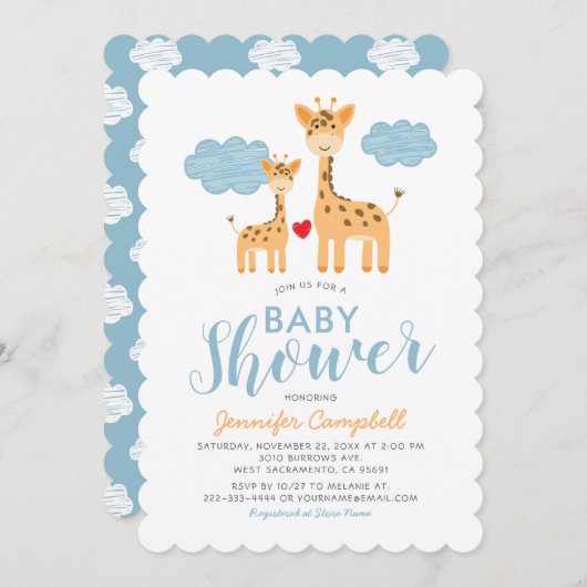 Giraffe moeder en kind Baby shower Kaart (Voorkant / Achterkant)
