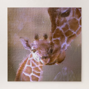 Giraffe moeder houdt van pastel hedendaagse dieren legpuzzel