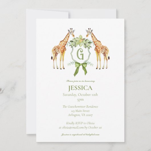 Giraffe Monogramme Baby shower Invitation (Devant)