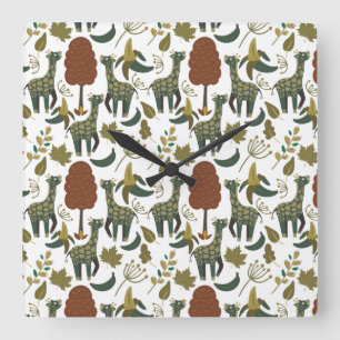 Giraffe naadloos patroon   kleurig bloempatroon vierkante klok