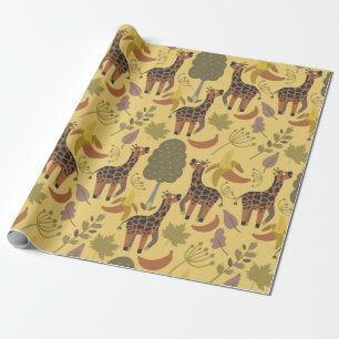 Giraffe naadloze gele ondergrond patroon cadeaupapier
