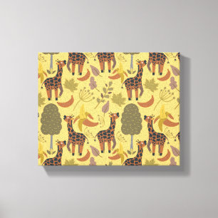 Giraffe naadloze gele ondergrond patroon canvas afdruk