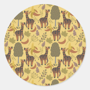 Giraffe naadloze gele ondergrond patroon ronde sticker
