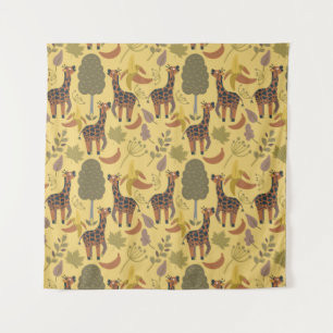 Giraffe naadloze gele ondergrond patroon wandkleed